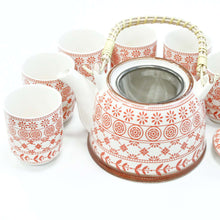 Load image into Gallery viewer, Ceramic Herbal Teapot Set With Six Matching Cups Amber Design - handmade items, shopping , gifts, souvenir