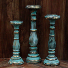 Load image into Gallery viewer, Large Candle Stand - Turquois Gold Candlestick Holders Pasal 
