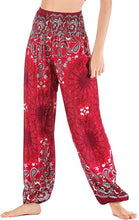 Load image into Gallery viewer, Women Hippie Yoga Pants Baggy Boho Patterned Smocked High Waist with Pockets Trousers - handmade items, shopping , gifts, souvenir