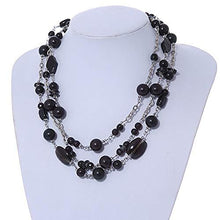 Load image into Gallery viewer, 210g Solid 3 Strand Black Glass and Ceramic Bead Necklace in Silver Necklaces Pasal 