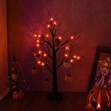 Load image into Gallery viewer, Eambrite Small Black Glitter Halloween Tree Light with 24 Orange LEDs Battery Trees Pasal 