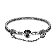 Load image into Gallery viewer, Black Skull Charm Bracelet with Safety Chain Sterling Silver Bracelets Pasal 