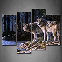 Load image into Gallery viewer, Two Wolf Stand On River Bank Forest Wall Art Posters &amp; Prints Pasal 