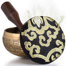 Load image into Gallery viewer, Tibetan Singing Bowl Set Easy to Play with Cushion &amp; New Dual-End striker for Holistic Healing, Calming &amp; Mindfulness Bronze Mantra Design - handmade items, shopping , gifts, souvenir
