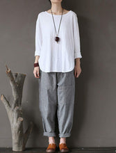 Load image into Gallery viewer, Womens Casual Striped Pants Elastic Waist Linen Trousers Trousers Pasal 