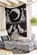 Load image into Gallery viewer, Crying Wolf And Moon Tapestry Wall Hanging Cotton Black White Mandala Boho Decor - handmade items, shopping , gifts, souvenir
