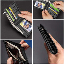 Load image into Gallery viewer, Black Leather Wallet for Men RFID Blocking Bifold Slim Short with Zipper Coin Pocket - handmade items, shopping , gifts, souvenir
