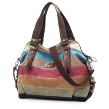 Load image into Gallery viewer, Multi Color Striped Canvas Handbag Cross Body Should Purse Bag Cross-Body Bags Pasal 
