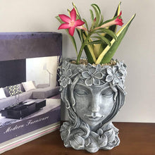 Load image into Gallery viewer, Girl Planter Resin Woman Figuring Planter Grey Flower Pots Pasal 