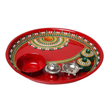 Load image into Gallery viewer, Handcrafted Red Pooja Thali Plate Platter Engagement Pooja Thali Pasal 