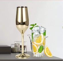 Load image into Gallery viewer, Gold Stainless Steel Champagne Flute Stainless Steel Champagne Flutes Glass Set of 2 Champagne Glasses Pasal 