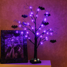 Load image into Gallery viewer, Black Halloween Tree with Bat Decorations Purple Lights Trees Pasal 