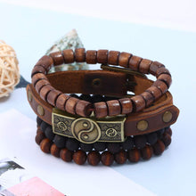 Load image into Gallery viewer, Bracelets Braided Leather Wristband Bracelet Pasal 12pcs Bracelets With Wooded Bead Bracelet 