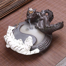 Load image into Gallery viewer, Dragon and White Tiger Ceramic Backflow Incense Burner with 10 PCS Cones Incense Holders Pasal 