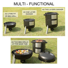 Load image into Gallery viewer, BBQ Charcoal Smoker Grill 3 in 1 Heavy Duty Barbecue Grill for Garden Camping Outdoor Cooking Smokers Pasal 