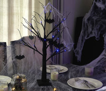 Load image into Gallery viewer, Black Halloween Tree with Bat Decorations Purple Lights Trees Pasal 