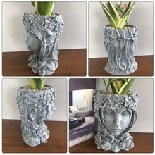 Load image into Gallery viewer, Girl Planter Resin Woman Figuring Planter Grey Flower Pots Pasal 