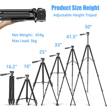 Load image into Gallery viewer, 50 inches Adjustable Travel Tripod Stand with Phone Holder Tripods Pasal 
