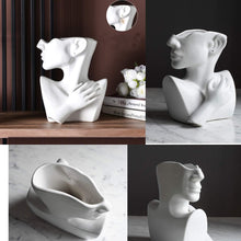 Load image into Gallery viewer, White Ceramic Female Head Vase Dried Flower Vases Statue Vases Pasal 
