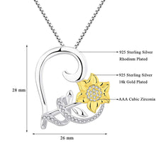 Load image into Gallery viewer, Heart Sunflower Necklace Earrings Ornament 18K Gold Plated 925 Sterling Silver Necklace Pasal 