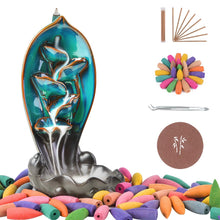 Load image into Gallery viewer, Waterfall Incense Burner Backflow Incense Holder with 120 Backflow Incense Cones &amp; 30 Incense Sticks Incense Holders Pasal 
