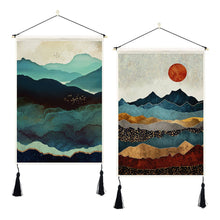 Load image into Gallery viewer, 2 Pack Mountain Tapestry with Tassels Misty Forest Tapestry Wall Tapestries Pasal 