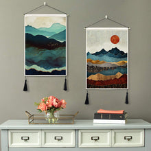 Load image into Gallery viewer, 2 Pack Mountain Tapestry with Tassels Misty Forest Tapestry Wall Tapestries Pasal 
