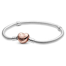 Load image into Gallery viewer, Womens 14k Rose GoldPlated and Sterling Silver Heart Clasp Snake Chain Bracelet Bracelets Pasal 
