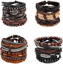 Load image into Gallery viewer, 21 PCS Mixed Wrap Braided Leather Wristbands Bracelets and Wood Beads Bracelet Set Pack Handmade for Men Women 7-8.5inches Adjustable - handmade items, shopping , gifts, souvenir