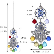 Load image into Gallery viewer, YU FENG Hamsa Hand with Blue Evil Eye Protection Hanging Crystal Ornament with Chakra Energy Crystal Balls Sun Catchers YU FENG 
