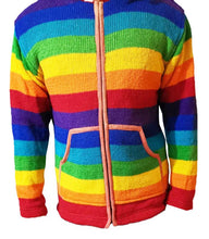 Load image into Gallery viewer, Mens Festival Hooded Woolen Warm Rainbow Jacket Hand knitted in Nepal Jacket Pasal 