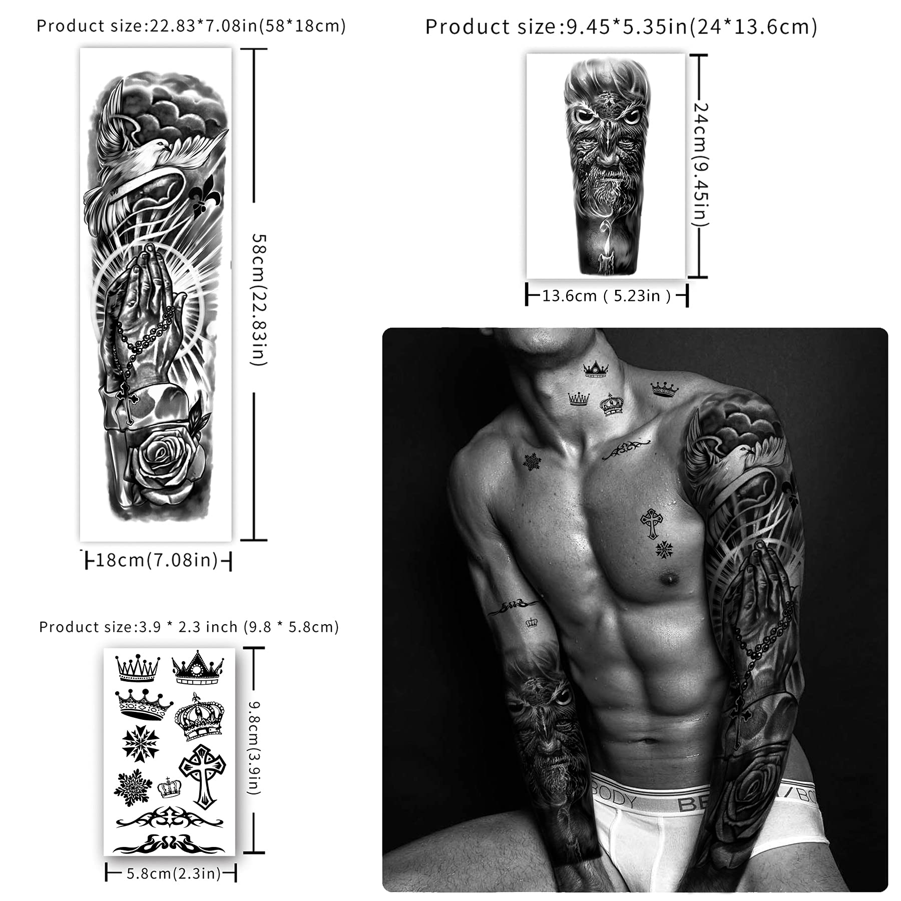 Amazon.com : Metuu 46 Sheets Full Arm Temporary Tattoos For Men and  Women(L22.8”xW7”), Lion Dragon Clock Flower Skeleton Scorpion Tattoos for  Teens, Forearm Shoulder Temp Waterproof Fake Tattoo Stickers : Beauty &