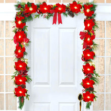 Load image into Gallery viewer, Lighted Red Poinsettia Christmas Garland Garlands Pasal 