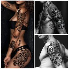 Load image into Gallery viewer, 49 Sheets Black Half Sleeve Waterproof Temporary Tattoo for Adult Men and Women Teens Temporary Tattoos Pasal 