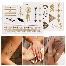 Load image into Gallery viewer, Tattoo Waterproof Metallic Temporary Tattoo 16sheets in Gold Silver Sticker Temporary Tattoos Pasal 