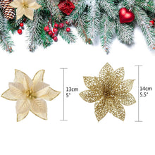 Load image into Gallery viewer, 30 Pcs Artificial Gold Christmas Poinsettia Flowers and Holly Berries for Christmas Tree Artificial Flowers Pasal 