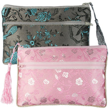Load image into Gallery viewer, Silk Brocade 2 Zipper Pockets Tassel Jewelry Pouch Bag Set of 2 Bags &amp; Cases Pasal 