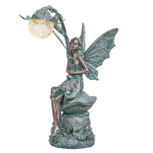 Load image into Gallery viewer, Large Bronze Fairy Garden Ornament Outdoor with Solar Lights Statues Pasal 