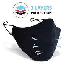 Load image into Gallery viewer, BLACK 3 PCS Cotton Adjustable 3 Layers with Filter Cloth Face Masks Pasal 