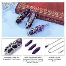Load image into Gallery viewer, Amethyst Healing Crystal Stone Necklace Silver Tree of Life Pendants &amp; Coins Pasal 