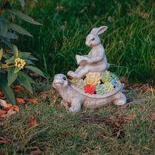Load image into Gallery viewer, Solar Garden Outdoor 23cm Rabbit on Turtle Garden Statue Statues Pasal 