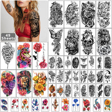 Load image into Gallery viewer, 49 Sheets Black Half Sleeve Waterproof Temporary Tattoo for Adult Men and Women Teens Temporary Tattoos Pasal COLORFUL 