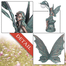 Load image into Gallery viewer, Large Bronze Fairy Garden Ornament Outdoor with Solar Lights Statues Pasal 