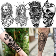 Load image into Gallery viewer, 62 Sheets Wolf Lion Skeleton Temporary Tattoos For Men Women Arm 3D Realistic Tattoo Stickers Temporary Tattoos Pasal 