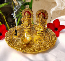 Load image into Gallery viewer, Golden Color Plated Laxmi Ganesha Idol Pooja Thali Pasal Golden 