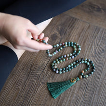 Load image into Gallery viewer, OM Charm Hand Knotted Tassel 108 Mala Beads Necklace Pendants &amp; Coins Pasal 