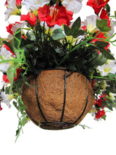 Load image into Gallery viewer, Outdoor Artificial Hanging Basket in Red &amp; White Artificial Flowers Pasal 