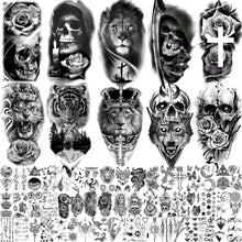 Load image into Gallery viewer, 62 Sheets Lion Tiger Skull Temporary Tattoos Kit For Women Men Forearm Temporary Tattoos Pasal 