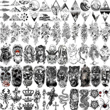 Load image into Gallery viewer, 52 Sheets Black Skull Temporary Tattoos For Men Women Arm Neck Tatoos Temporary Tattoos Pasal 
