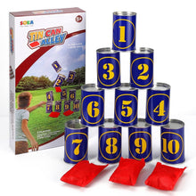 Load image into Gallery viewer, SOKA Tin Can Alley Game 10 Metal Tins &amp; 3 Bean Bags – Indoor Outdoor Games SOKA Play Imagine Learn 